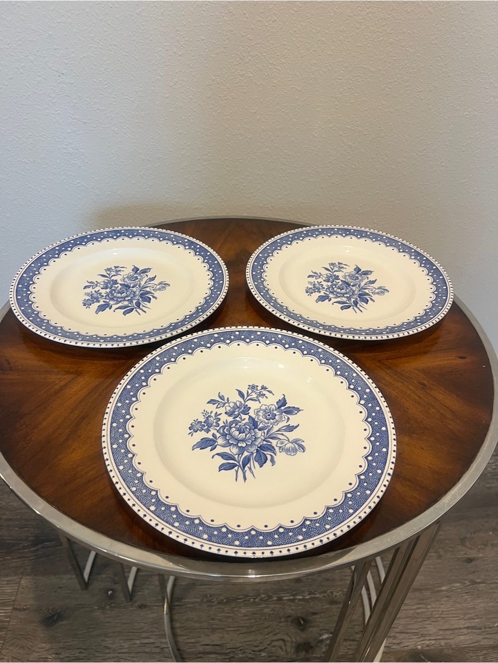 3 Rare Polka Dot & Rose BD&L Burleigh Porcelain Dinner Plates 10”